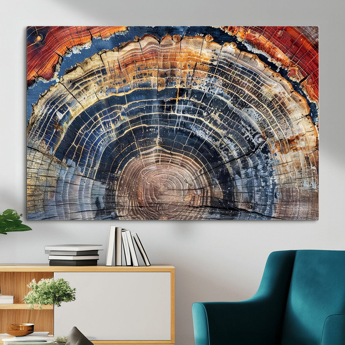 Tree Rings Wall Art Canvas Print, Framed Petrified Wood Art, Modern Rustic Decor