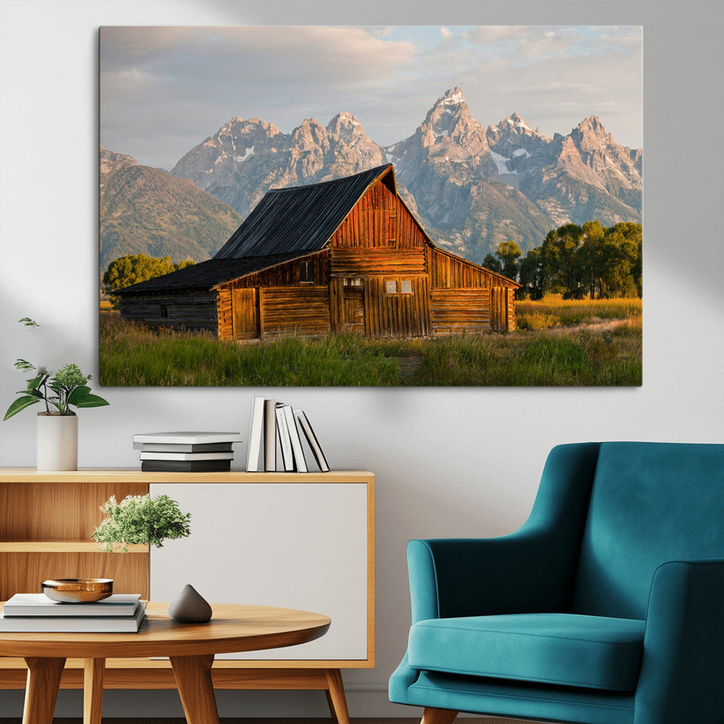 Rustic Barn Wall Art Canvas Print, Framed Western Landscape Art, Farmhouse Style Decor