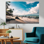 Tropical Beach Wall Art Canvas Print, Framed Ocean Waves Relaxing Seascape