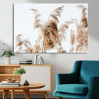 Pampas Grass Wall Art Canvas Print, Framed Neutral Tones Minimalist Boho