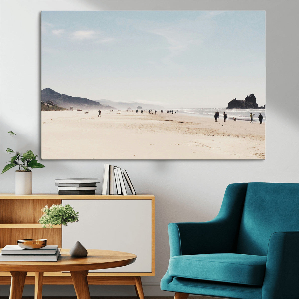 Minimalist Beach Wall Art Canvas Print, Framed Coastal Serenity Soft Sand