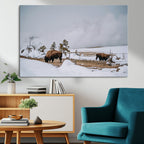 Bison Wildlife Wall Art Canvas Print, Framed Snowy Prairie Art, Western Landscape Decor
