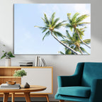 Palm Trees Wall Art Canvas Print, Framed Tropical Coastal Scene Under Blue Sky