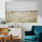 Bison Herd Wall Art Canvas Print, Framed Western Landscape with Bison in Grassland