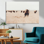 Bison Herd Wall Art Canvas Print, Framed Western Prairie Serenity