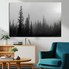 Misty Pines Wall Art Canvas Print, Framed Woodland Minimalist Black and White