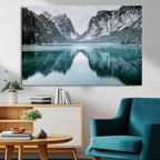 Mountain Lake Wall Art Canvas Print, Framed Toblacher See Winter Wonderland
