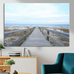 Beach Boardwalk Wall Art Canvas Print, Framed Coastal Serenity Ocean View