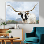 Texas Longhorn Wall Art Canvas Print, Framed Western Rustic Farmhouse