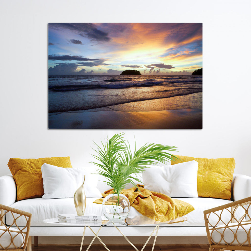 Beach Sunset Wall Art Canvas Print, Tropical Ocean Waves