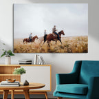 Western Cowboys Wall Art Canvas Print, Framed Horseback Riders on a Rustic Prairie