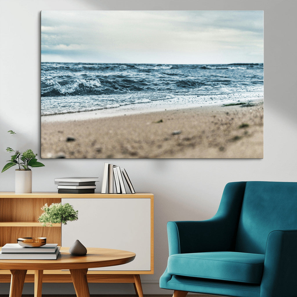 Ocean Wall Art Canvas Print, Framed Moody Seascape with Waves and Horizon