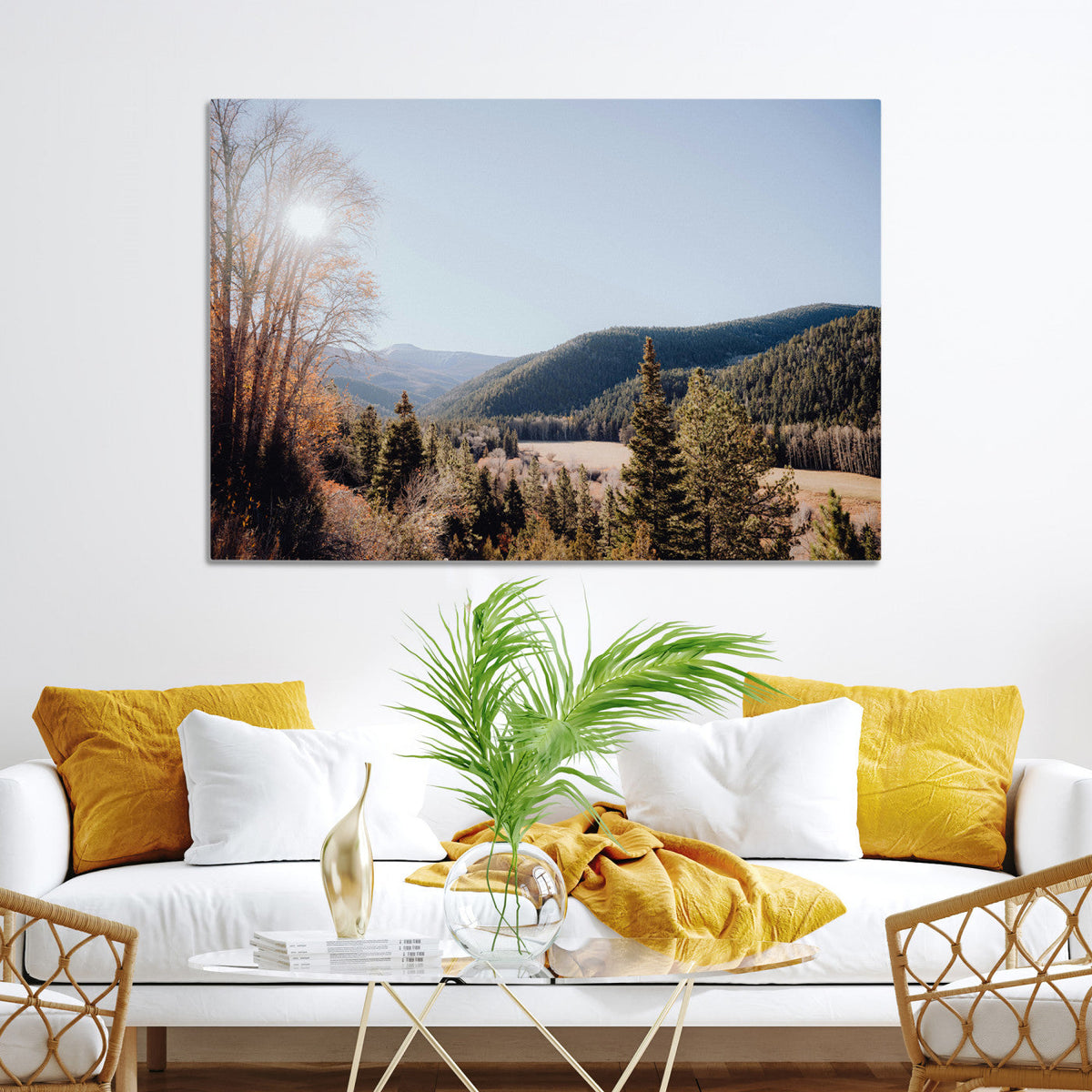 Rustic Landscape Wall Art Canvas Print, Serene Valley Scene