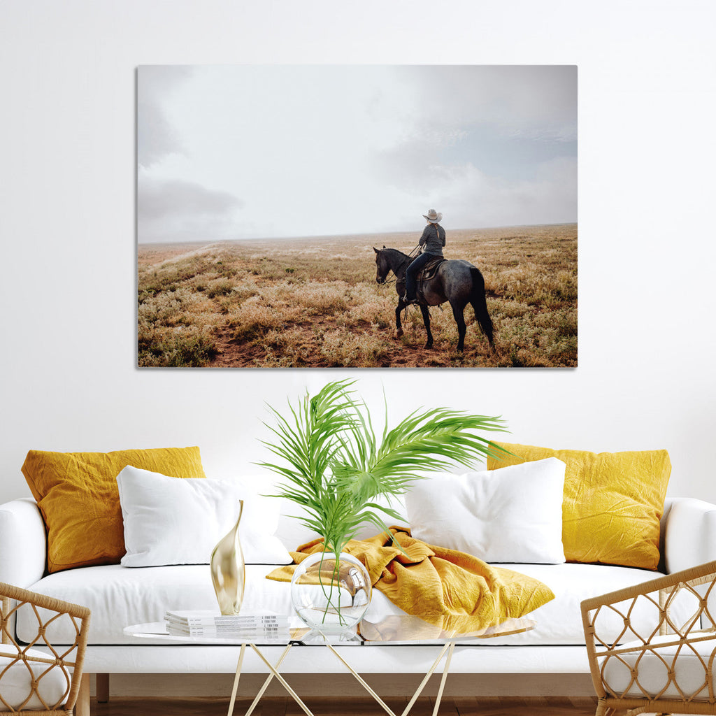 Cowboy Wall Art Canvas Print, Framed Western Rustic Ranch Scene