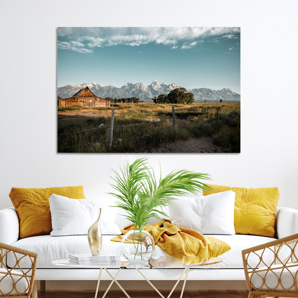 Rustic Farmhouse Wall Art Canvas Print, Teton Range Mormon Row Barn