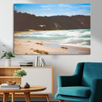 Tranquil Beach Wall Art Canvas Print, Framed Blue Ocean Waves on a Sandy Shore