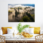 Tranquil Forest Scene Wall Art Canvas Print, Framed Moody Sunbeam Through Trees