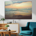 Sunset Seascape Wall Art Canvas Print, Framed Pastel Ocean View with Tranquil Shoreline