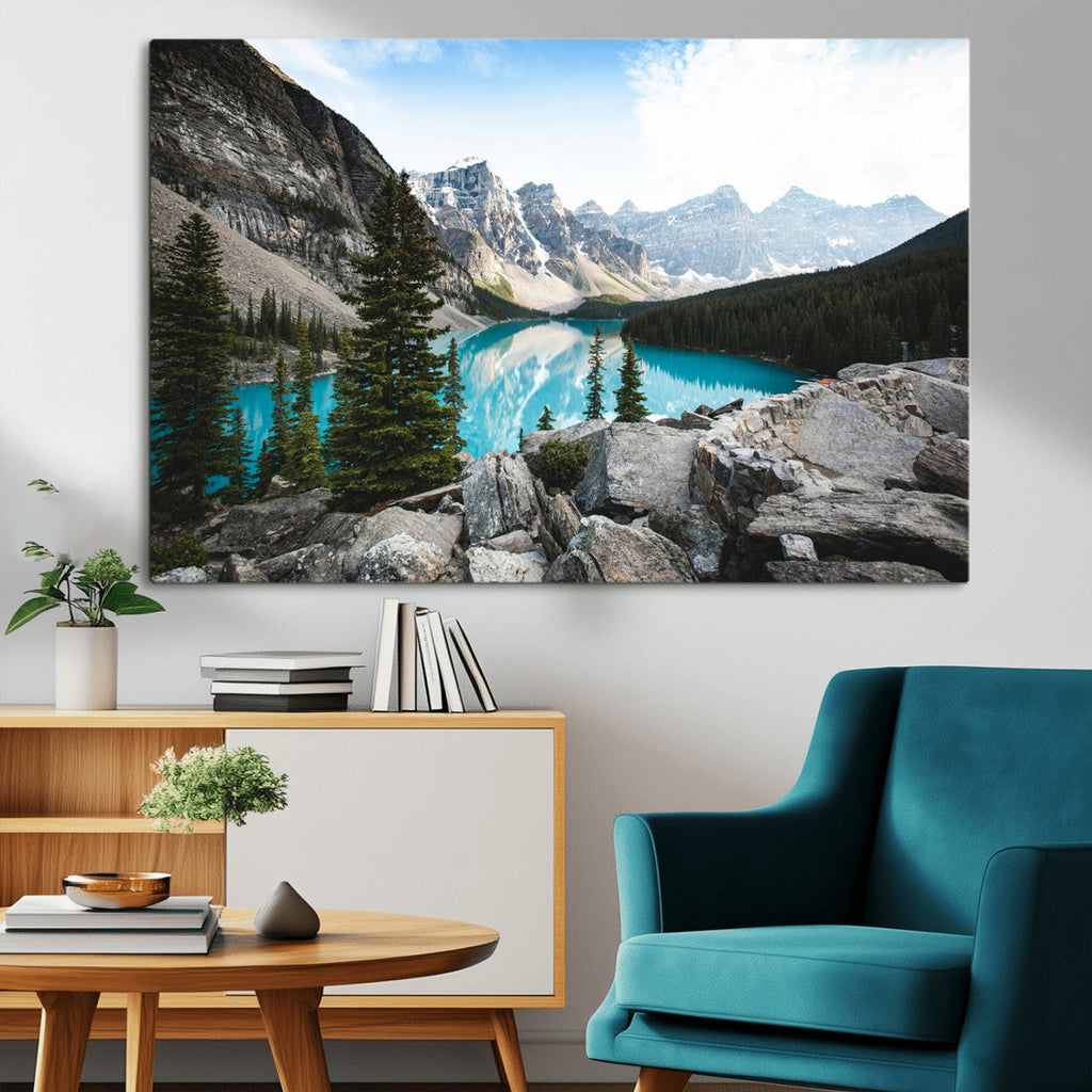 Canadian Rockies Wall Art Canvas Print, Framed Mountain Landscape with Turquoise Water