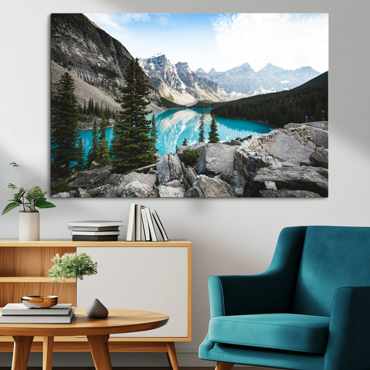 Canadian Rockies Wall Art Canvas Print, Framed Mountain Landscape with Turquoise Water