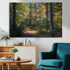 Autumn Forest Wall Art Canvas Print, Framed Fall Woodland with Golden Leaves