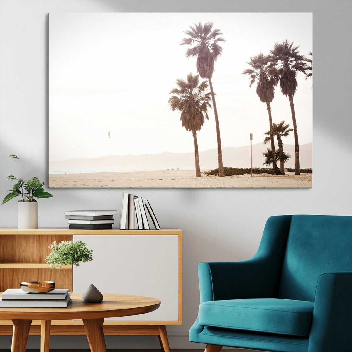Coastal Light Wall Art Canvas Print, Framed Relaxing Shoreline Art, Minimalist Ocean Tropical Decor