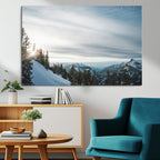 Snowy Mountains Wall Art Canvas Print, Framed Alpine Landscape Frosty Peaks Artwork