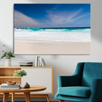 Ocean Breeze Wall Art Canvas Print, Aqua Waves and Coastal Horizon Under a Blue Sky