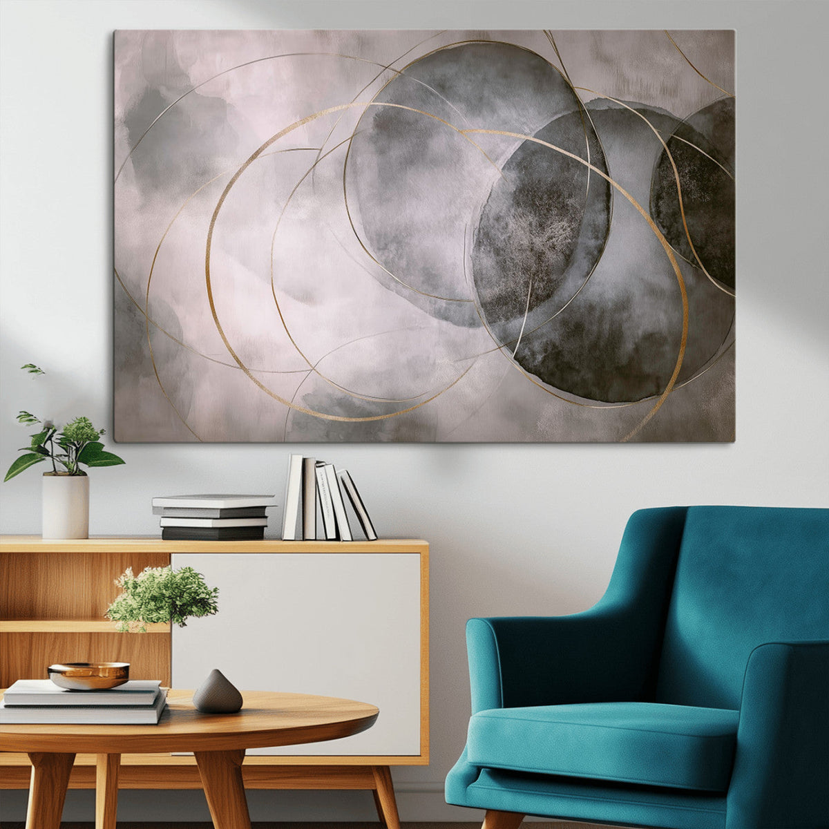 Abstract Grey Gold Wall Art | Modern Geometric Canvas