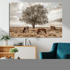 Texas Longhorn Cattle Wall Art, Rustic Western Ranch Canvas