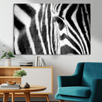 Zebra Stripes Wall Art Canvas Print, Black and White Close Up Wildlife Pattern