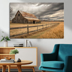 Rustic Farm Barn Wall Art Canvas Print, Stormy Sky Country Decor