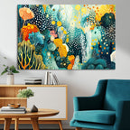 Luminous Abstract Ocean Garden Wall Art Canvas Print, Vibrant Coral Reef Marine Life