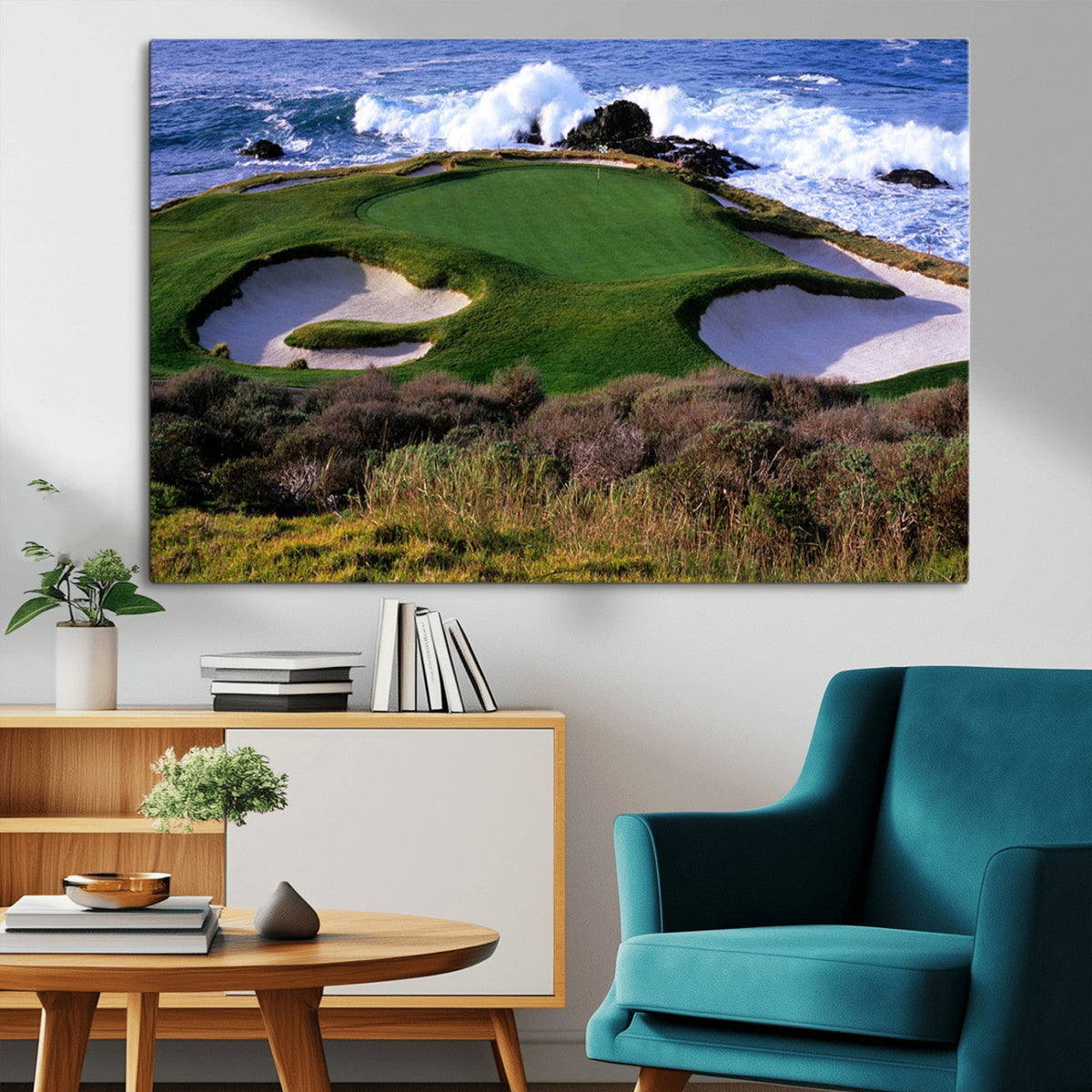 California Pebble Beach Golf Links Wall Art Canvas Print, Iconic Monterey Coastal Golf Course