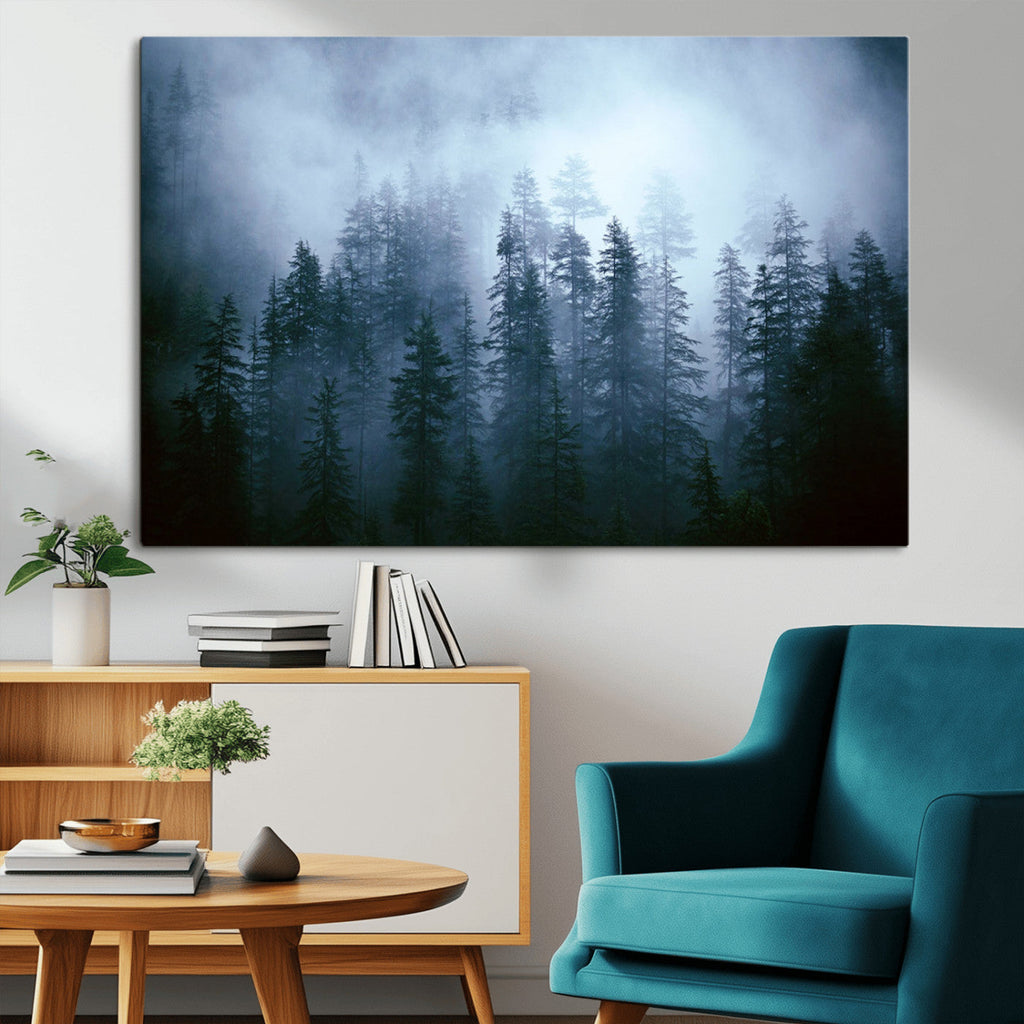 Foggy Pines Misty Forest Wall Art Print
