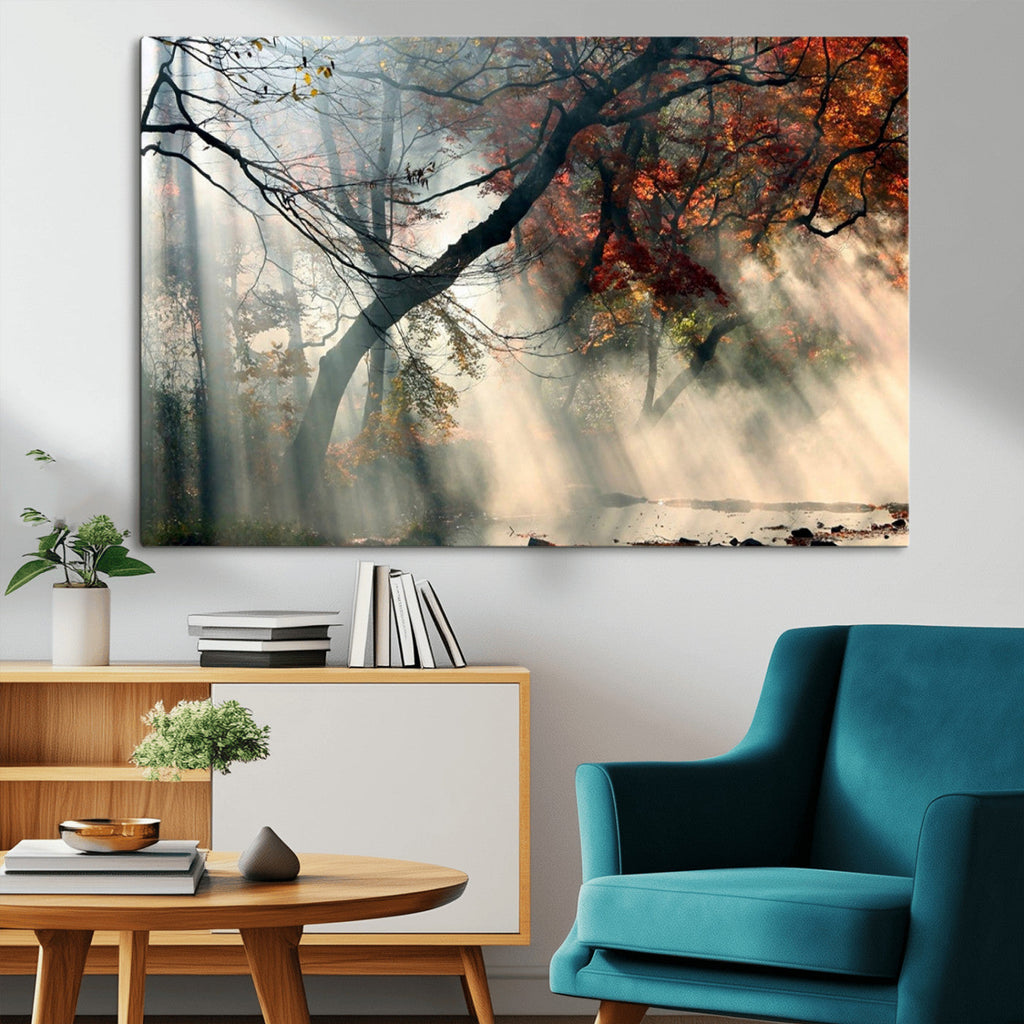 Sunlit Autumn Forest Wall Art Canvas Print