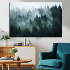 Misty Forest Wall Art | Serene Green Landscape Canvas Print