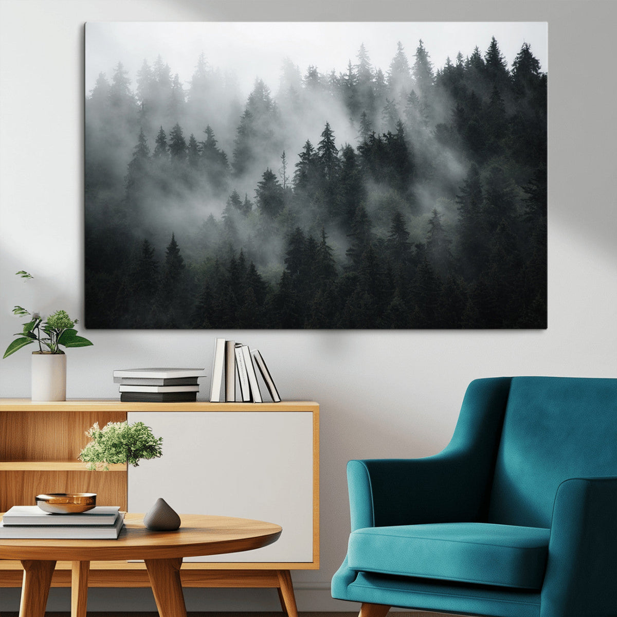 Foggy Forest Wall Art Canvas Print | 3 Panel Large Misty Landscape