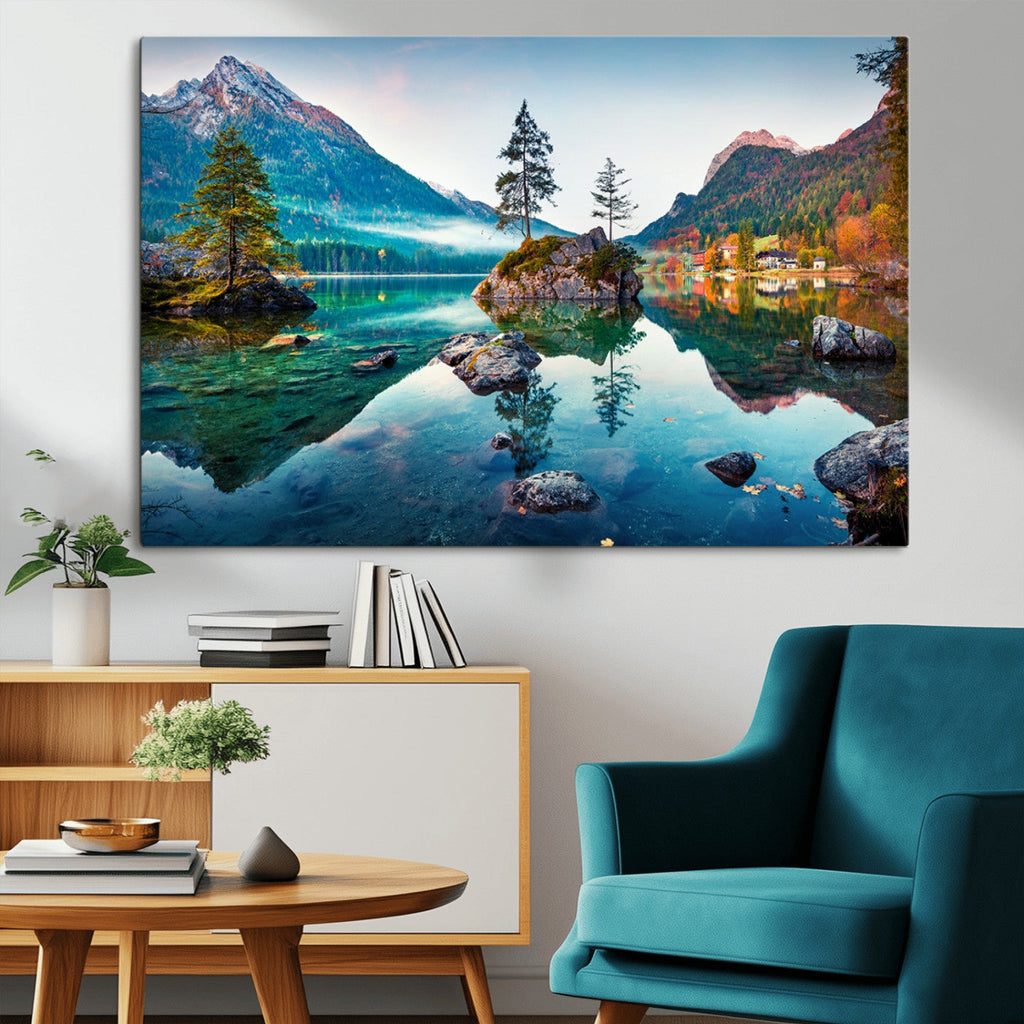 Crystal Clear Lake Wall Art | Mountains Wall Art Canvas | 3 Panel Landscape