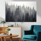Misty Forest Canvas Wall Art | Monochrome Triptych Pine Tree Print