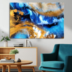 Blue Orange Marble Fluid Effect Canvas Wall Art Print