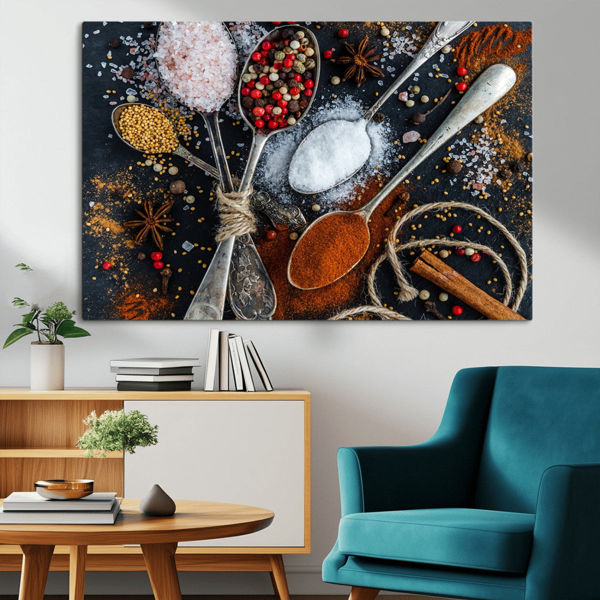 Spices and Seasonings Canvas Wall Art | Colorful Triptych Kitchen Decor