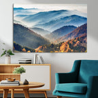 Misty Mountain Sunrise Triptych Canvas Print | Autumn Landscape Wall Art