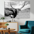Longhorn Wall Art Canvas Print, Framed Ranch Wall Art Canvas Print