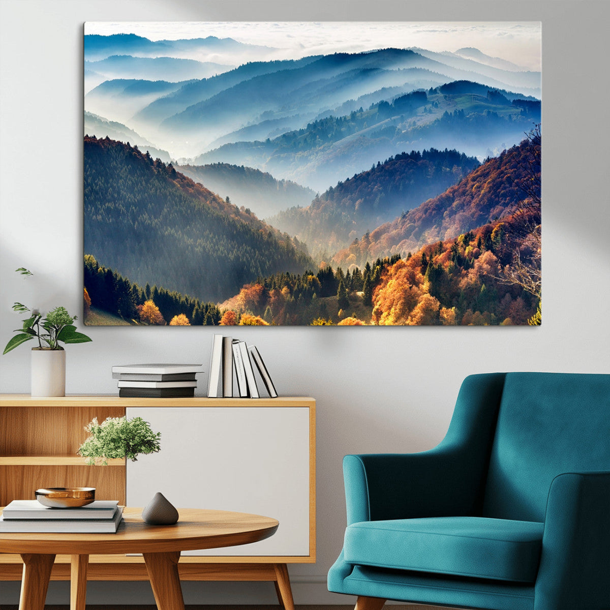 Mountains Forest Autumn Wall Art Canvas Print