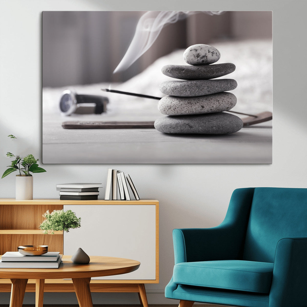 Burning Incense and Zen Stones Buddhism Wall Art | Zen Meditation Canvas Print