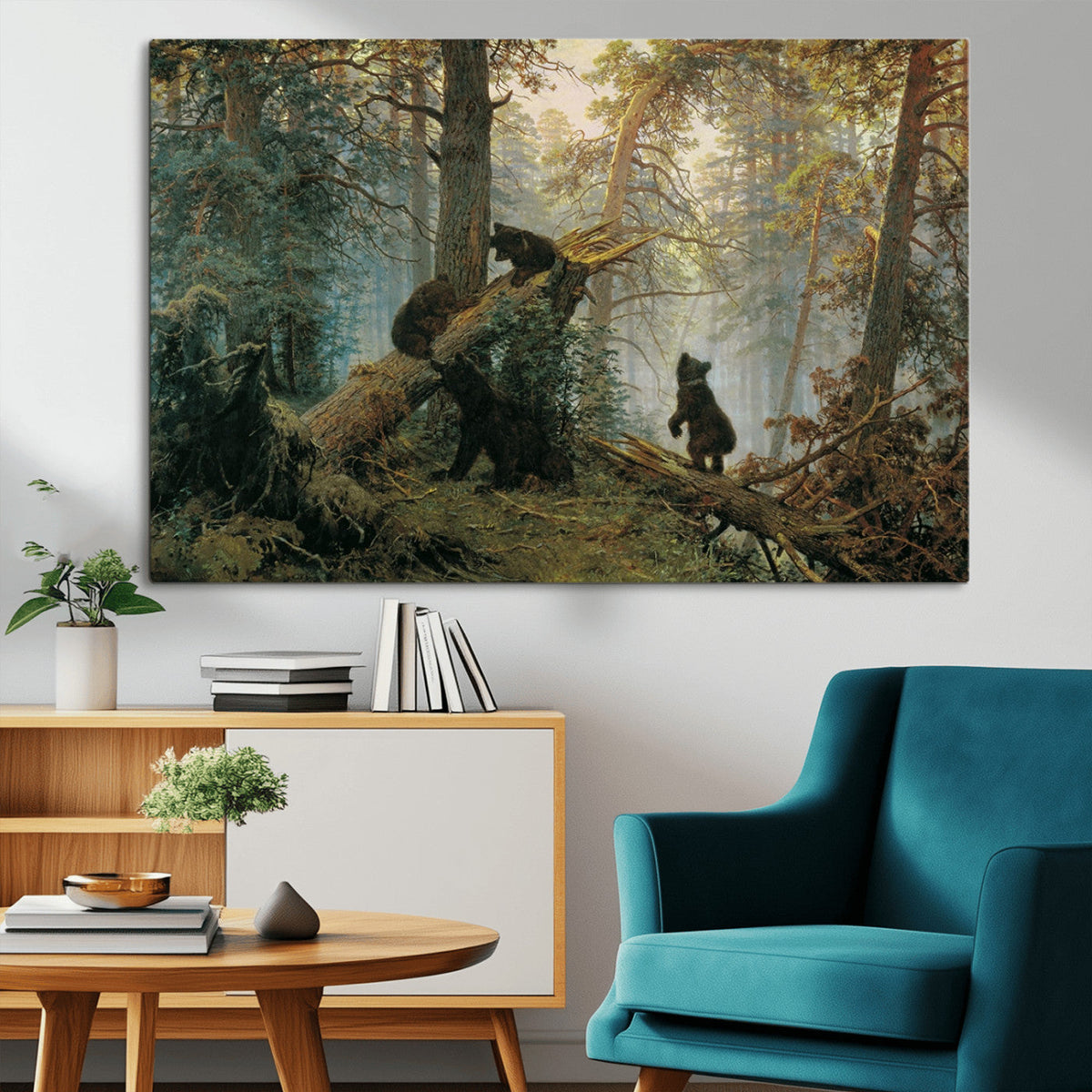 Baby Bears in Forest Wall Art Canvas Print