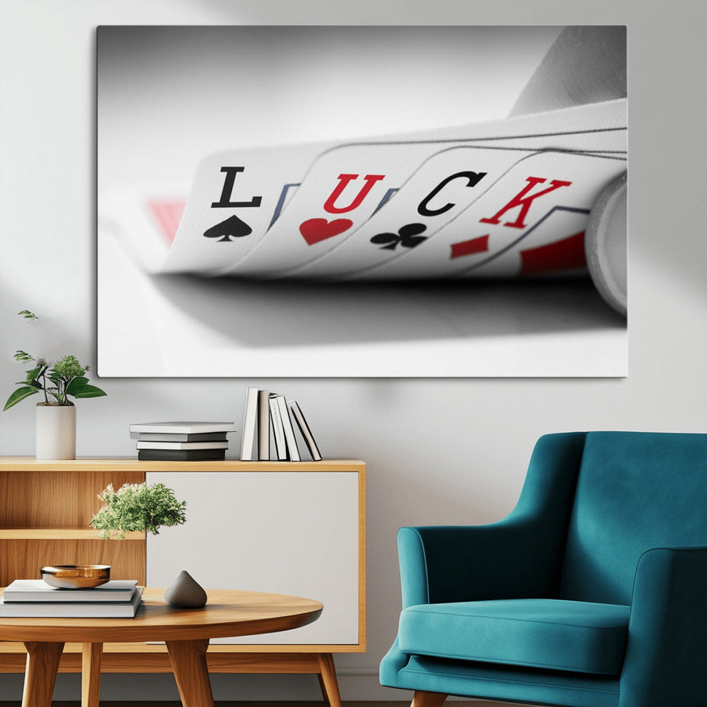 Framed Lucky Poker Cards Canvas | Modern Triptych Wall Art for Game Rooms