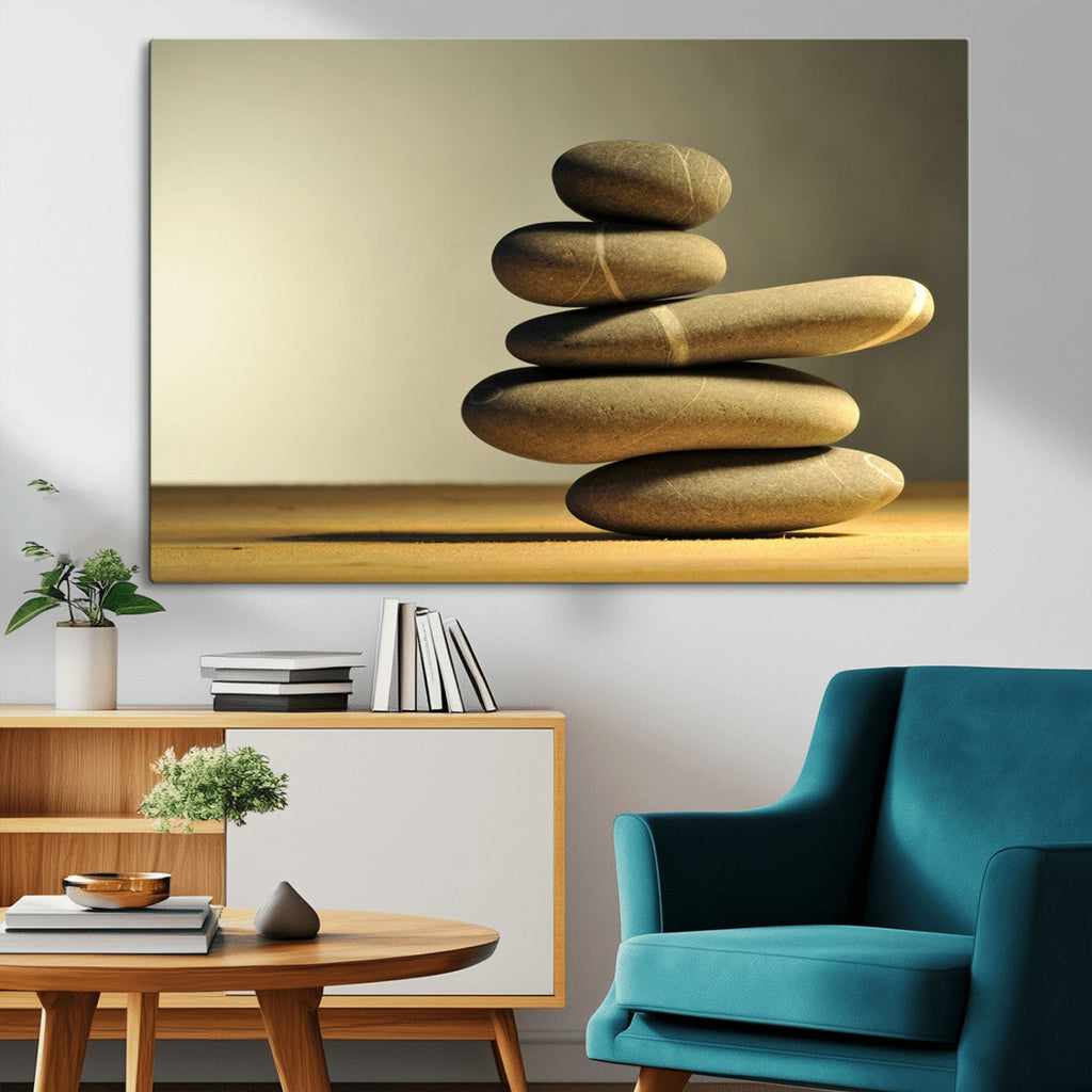 Fluvial Zen Stones Canvas Wall Art Print