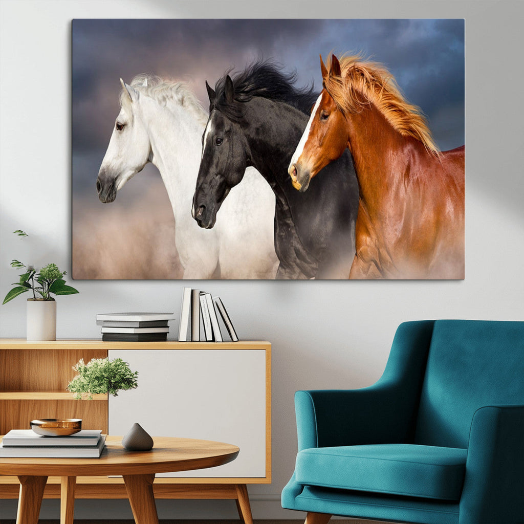Animal Wall Art Three Horses Farmhouse Art Canvas Print